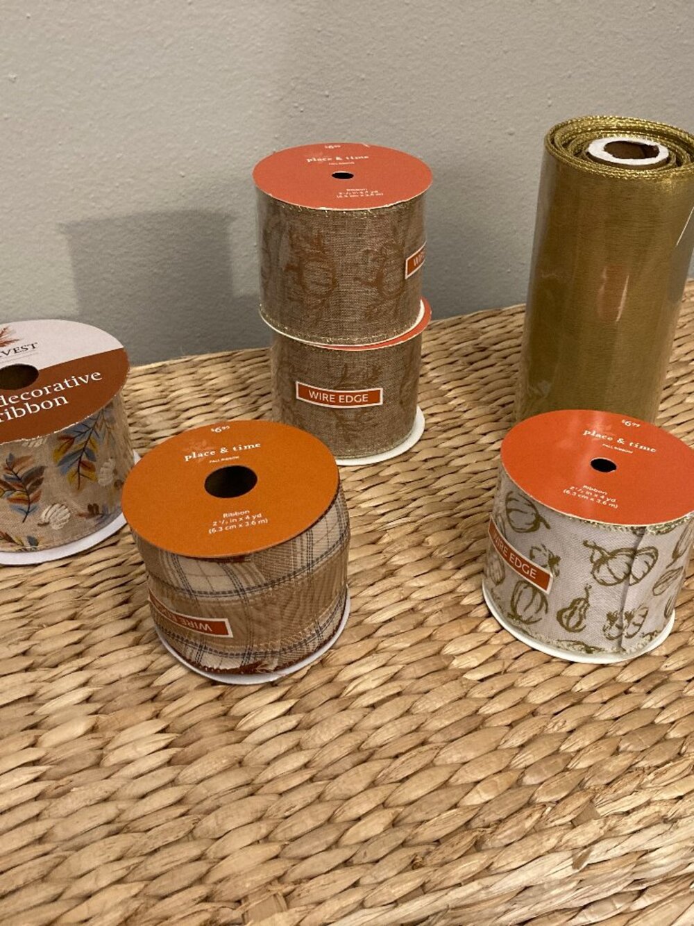 Six Packages of Fall Wire Edge Wide Craft Ribbon by Place & Time Harvest